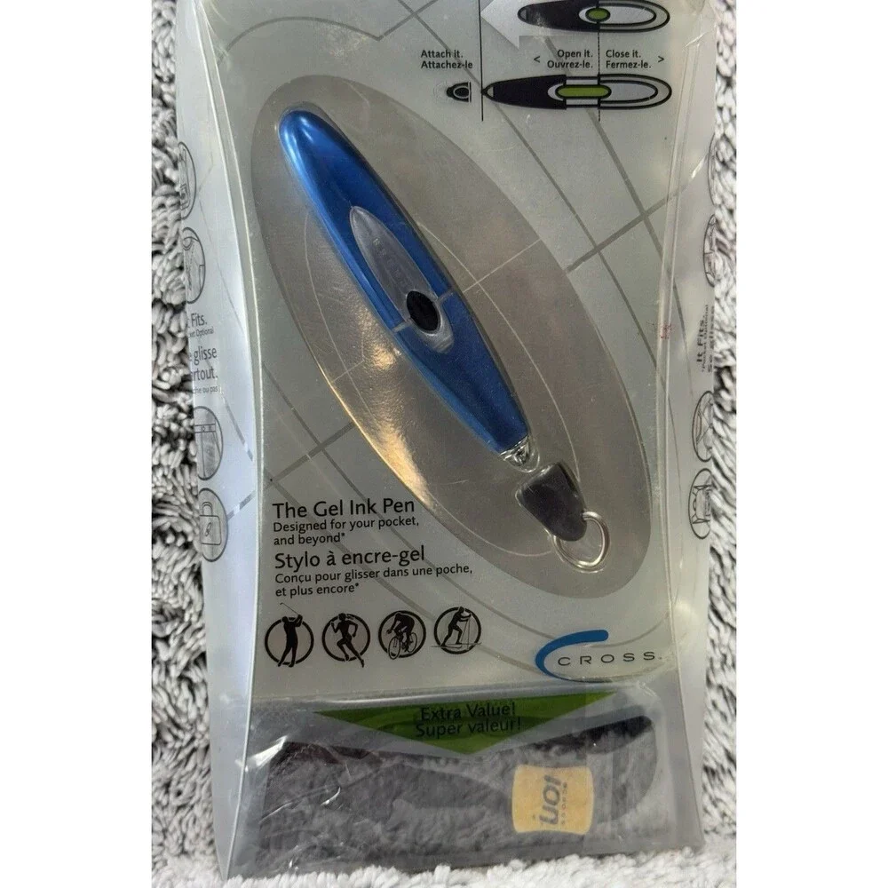 CROSS AURORA BLUE ION GEL INK PEN W/QUICK CLIP, Lanyard &‎ Black Gel Refill READ